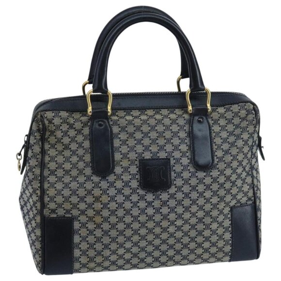 CELINE Macadam Canvas Boston Bag Navy Gold Auth - Picture 4 of 15